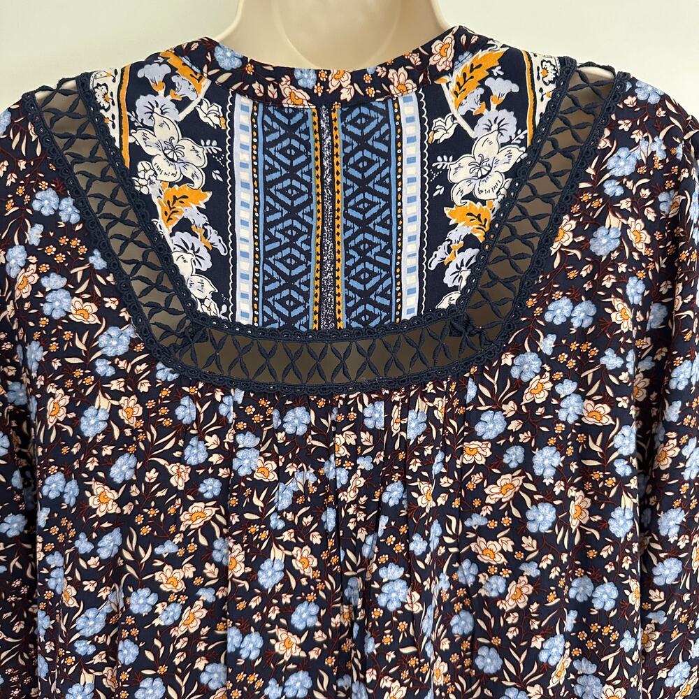 Sundance Floral Simona Dress Tunic Crochet Blue S Boho Prairie Cottage Core - Picture 9 of 14